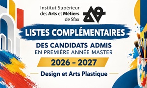 Listes complémentaires des candidats admis en en première année Master en Design &amp; Arts Plastiques - 2026-2027
